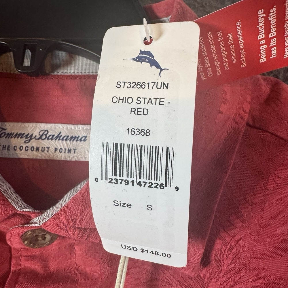 Ohio State Buckeye Tommy Bahama IslandZone Coconut Point Hawaiian Shirt Sz S NEW - Picture 7 of 11